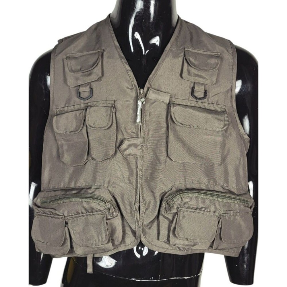 Vintage Master Sportsman Fishing Vest Green Lots of Pockets Lightweight Large